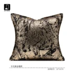 Brocade Villa Sofa Cushion Covers: Light Luxury, Premium Black and Gold Square Pillows, Vintage-Style Model Home Showroom Bed Cushions