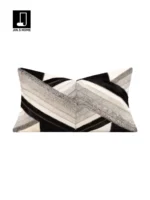 Decorative Cushion for Sofa and Living Room: Luxurious Black and Gray Genuine Horsehair Patchwork Lumbar Pillow for Model Homes and Villas