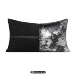 Soft Furnishings: Sofa, Model Home, Bay Window, Modern, Nordic, Italian, Light Luxury, Black Textured Leather Patchwork, Lumbar Pillows, Cushions