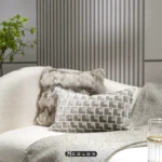 Cushion for Sofa, Living Room, Minimalist, Modern, Luxury-Style, Beige-Gray Shaggy Fox Fur Cushion Cover - Image 3