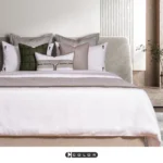 Soft Furnishings for Model Homes: Light Luxury High-End 4-Piece Bedding Set with Green Woven Fabric, Leather, and Horn Buttons - Image 2