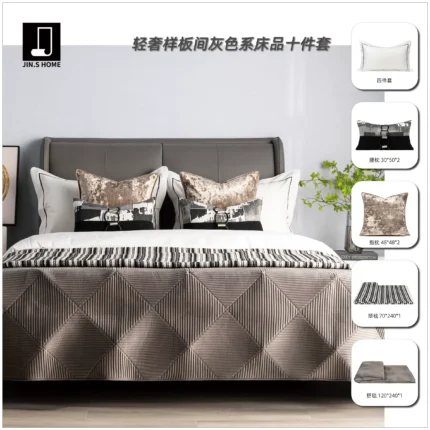 Modern Luxury Showroom: 10-Piece Gray Bedding Set; 4-Piece Bedding Set for Hotel Furniture Showroom