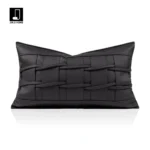 Black Leather Hand-Woven Lumbar Pillow for Sofas and Living Rooms: A Touch of Luxury for Showrooms and Villas