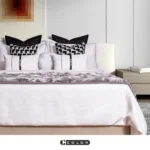 Soft Furnishings for Model Homes: Luxury 4-Piece Bedding Set in Nordic Black, White, and Brown with Gold Accents and Tasseled Pillows - Image 2