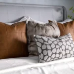 Interior Design Showroom: 9-Piece Brown Bedding Set with Fox Fur Pillows, Brown Leather Patchwork, and Shaggy Throw Blanket - Image 5