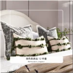 Brocade-Style Light Luxury Green 12-Piece Bedding Set for Model Homes, B&Bs, Villas, and Showrooms—High-End Multi-Piece Sets - Image 3