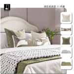 11-piece Wabi-Sabi-style bedding set in green – patterned bedding for showrooms, vacation rentals, and villas – high-quality multi-piece sets