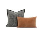 Living Room Showroom: Bay Window with Gray-Beige Rabbit Fur Throw, Beige Microfiber Patchwork Cushion Covers with Gray-Black Trim - Image 5