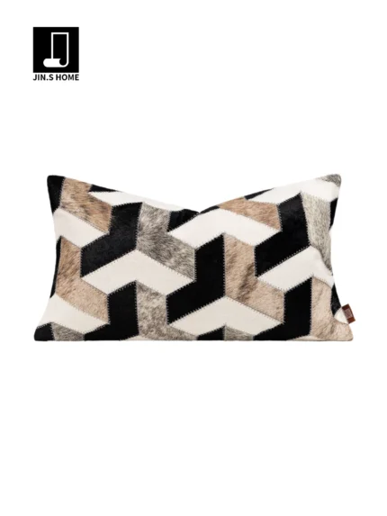 Luxury-style Black and Gray Genuine Horsehair Woven Cushion for Sofas and Living Rooms—Model Home Villa Bed Cushion